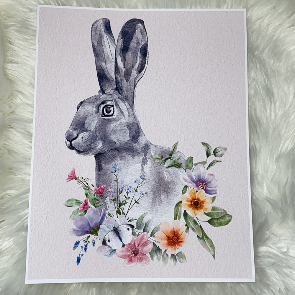 Wall Art Watercolor Bunny Print Poster Unframed - Picture 15 of 15